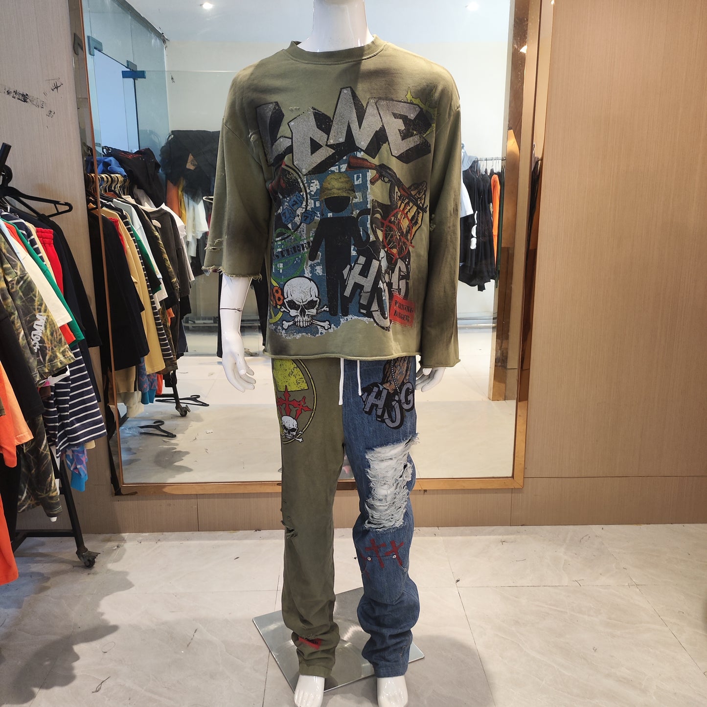 dtg print washed sweatshirt and pants