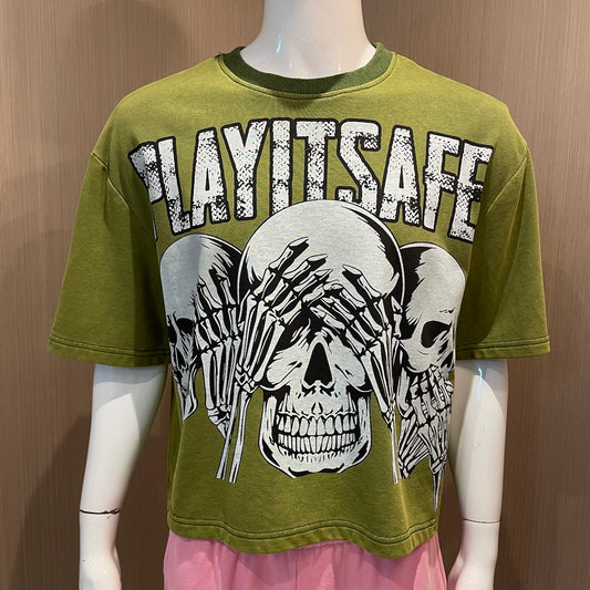 Acid Washed Cropped Boxy Dtg Print T Shirt