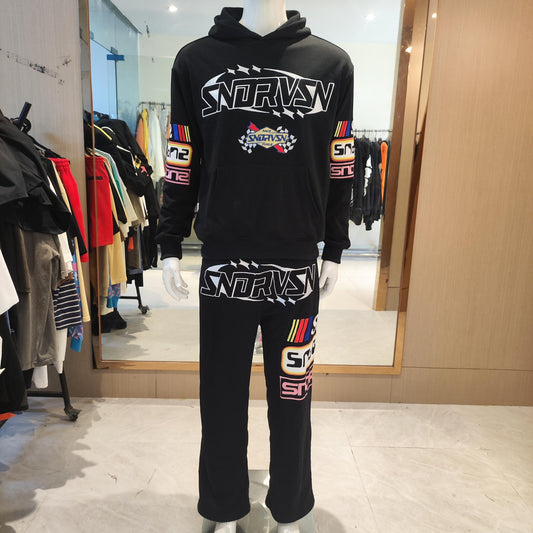 Embroidery Pullover Tracksuit 100% Cotton Hoodie Set